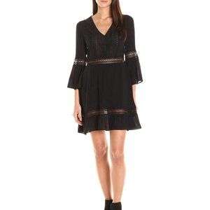 SOLD REBECCA MINKOFF Merryl Crochet Dress Black Midi Small V Neck A Line